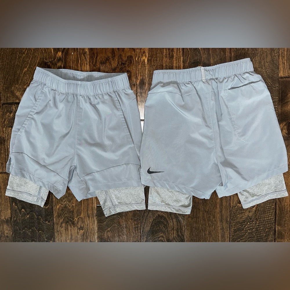 Nike Dri Fit 2-in-1 Training Shorts Grey Youth Boys Size XS (2 Pairs)